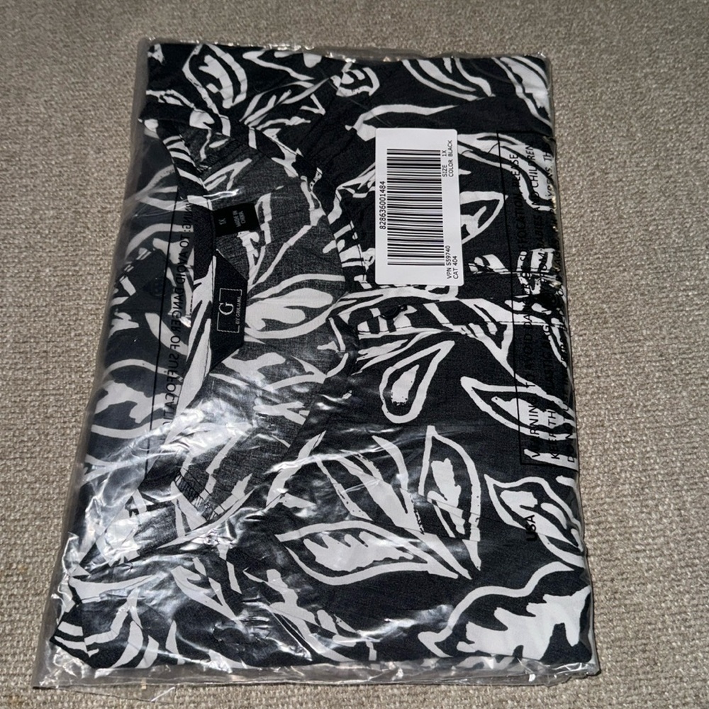 G by Giuliana Black White Poplin Floral Blouse Boho 1x - Picture 2 of 2
